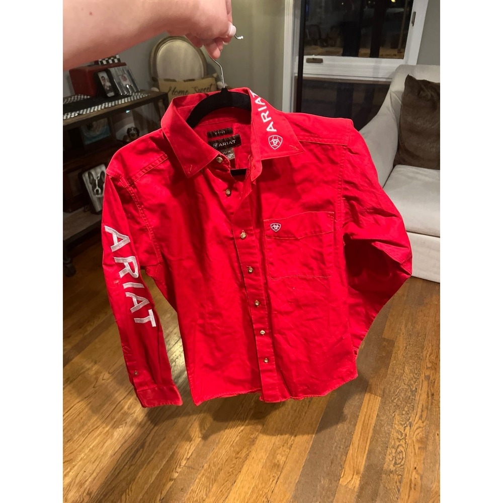 Ariat Men's Team Logo Twill Classic Fit button-down shirt in red XS